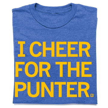 Heather grey t-shirt featuring the yellow text I CHEER FOR THE PUNTER. printed on the front.