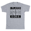 Light heather grey t-shirt with black ink print depicting a basketball court with text that says, "I played 6-on-6. The original women's basketball in Iowa."