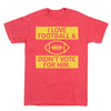 Red football t-shirt featuring yellow text that reads I LOVE FOOTBALL above a ball icon, with DIDNT VOTE FOR HIM below it.
