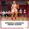 Iowa State basketball player Arianna Jackson dribbling a basketball on a court while wearing a heather mellow yellow t-shirt, with text below reading APPROVED & LICENSED BY ARIANNA JACKSON!.