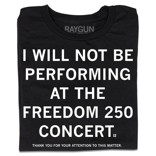 A folded black t-shirt with centered white ink text that reads 