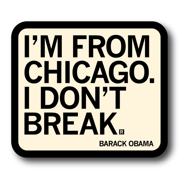 A square off-white sticker with a black border and black text that says, 