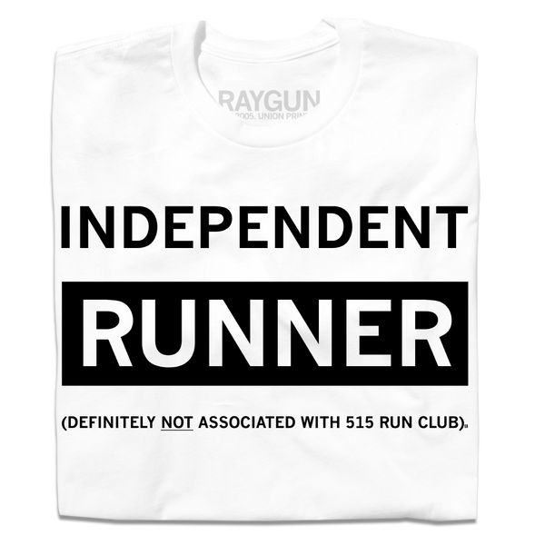 A folded white t-shirt with black ink text that reads 