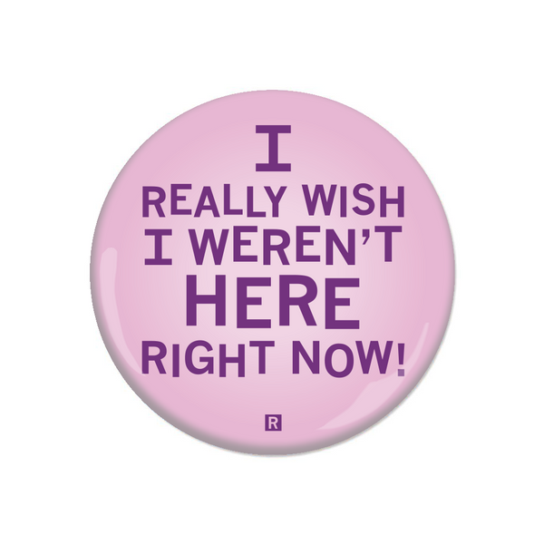 A pink button with centered purple text that reads 