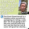 Joni Ernst in a cemetery for a video titled Cemetery, tooth fairy, and Jesus: weirdest apology ever, which addresses Medicaid and SNAP programs.