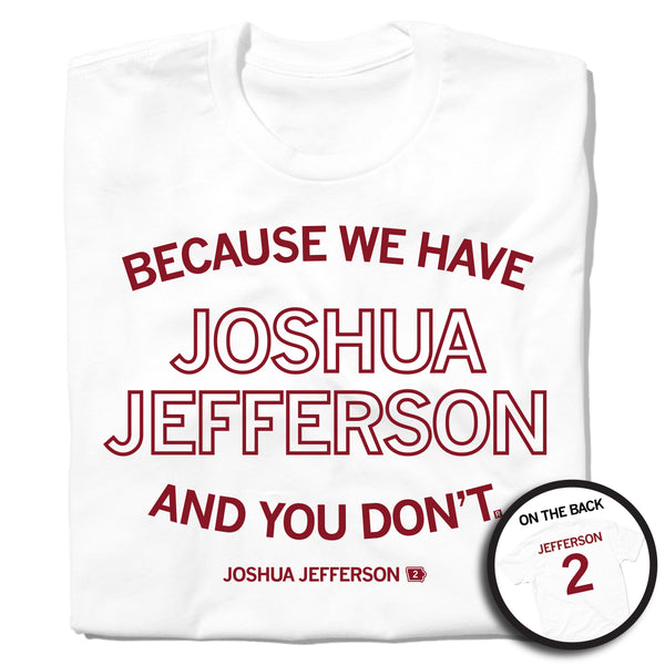 Folded white t-shirt with cardinal ink that reads 