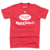 Heather red T-shirt printed in the USA, featuring a white star, an oval graphic that reads THEY KAME & TOOK IT, and the text Kum & Take It below.