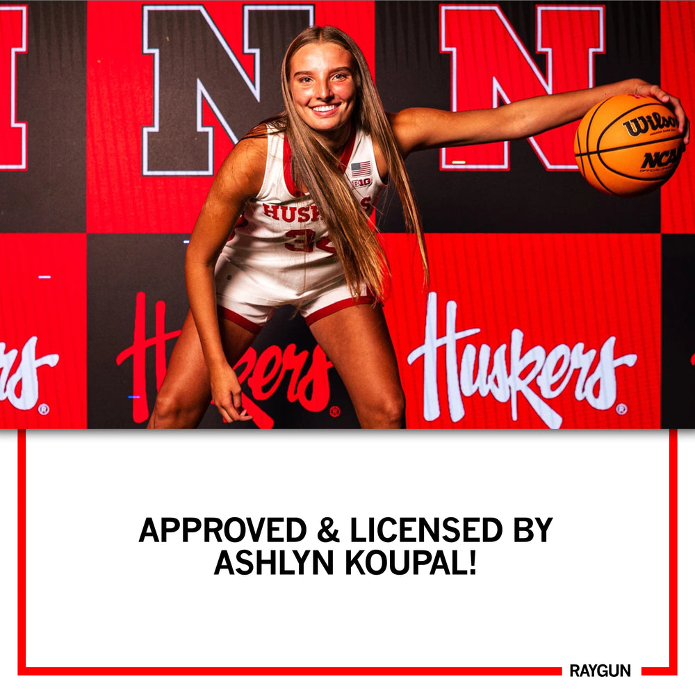 A pictured of Ashlyn Koupal dribbling with text below that says, "APPROVED & LICENSED BY ASHLYN KOUPAL!"