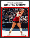 Image reading "Approved & Licensed By Kristen Simon!" above an image of the player celebrating on a volleyball court. 