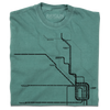 Folded light green heavyweight t-shirt with black ink depicting a detailed map of Chicago Loop train lines.