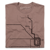 Folded light brown heavyweight t-shirt with dark brown ink depicting a detailed map of Chicago Loop train lines.