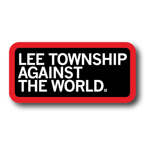 Black rectangular sticker with rounded corners, a red border, and left-aligned white text that says, 