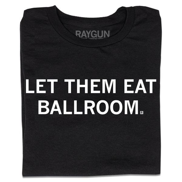 A folded black t-shirt with white ink text that says, 