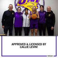 A picture of Callie Levin with some of the UNI basketball staff and text below that reads "APPROVED & LICENSED BY CALLIE LEVIN!"