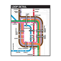 A rectangular sticker detailing the Loop in Chicago with each train line in its given color.