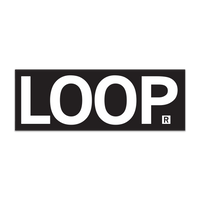 Black rectangular sticker with large white text that says, "LOOP" for Chicago's Loop.