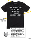 Promo image featuring the same shirt and Gary commenting "Publicly coming out against genocide makes Macklemore a civil rights here? Wowzers, the bar is on the floor."
