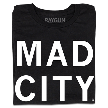 Black Madison t-shirt with MAD CITY printed in large white capital letters.
