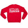 A red crewneck sweatshirt with white ink text that says, "LET'S GO UPSTATE!" over smaller text that reads "MAGGIE SCANNELL" beside a small outline of Wisconsin with the number 14 in the center.