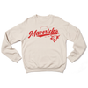 Beige RAYGUN crewneck sweatshirt with Mavericks, University of Nebraska-Omaha, Est. 1908, and a bull logo printed in red on the chest.