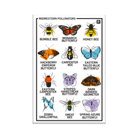Vertical white magnet with a 3x4 grid of different pollinators illustrations with their names below their pictures. The top left says, "MIDWESTERN POLLINATORS"