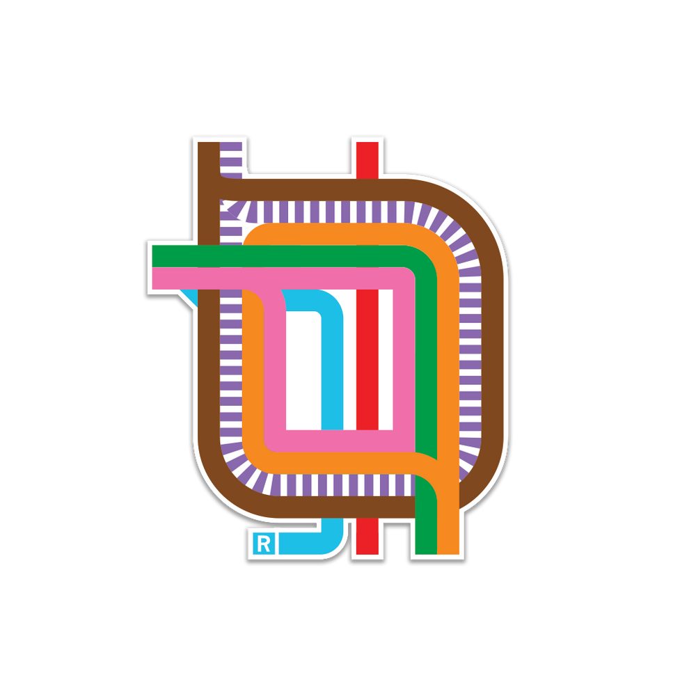 A mini die-cut sticker depicting the various colored lines of Chicago's Loop.