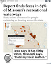 Promo image with headline from KCUR that says, "Report finds feces in 85% of Missouri's recreational waterways" above a map of MO shows those locations. Gary at the bottom chimes in with "Iowa says it has filthy water, Missouri says, "Hold my fecal matter.""