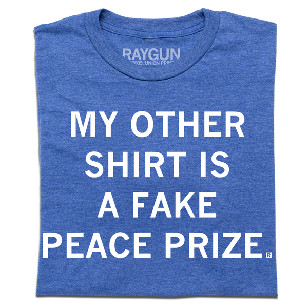 A heather royal t-shirt with centered white ink text that reads 