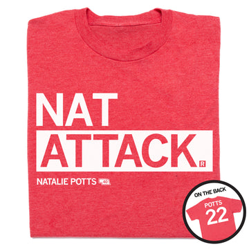 Heather red Union Labor T-shirt featuring NAT ATTACK and NATALIE POTTS 40 on the front, with POTTS 22 on the back.