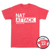 Heather red t-shirt with NAT ATTACK and NATALIE POTTS printed on the front, and POTTS 22 printed on the back.