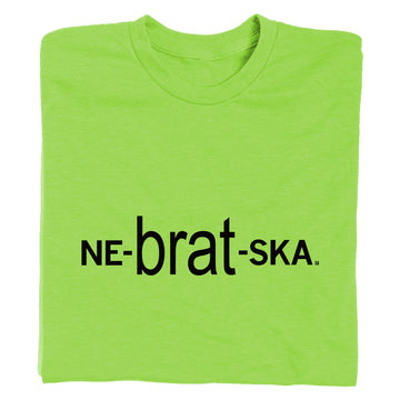 Lime green RAYGUN t-shirt with the black text NE-brat-SKA printed across the chest.