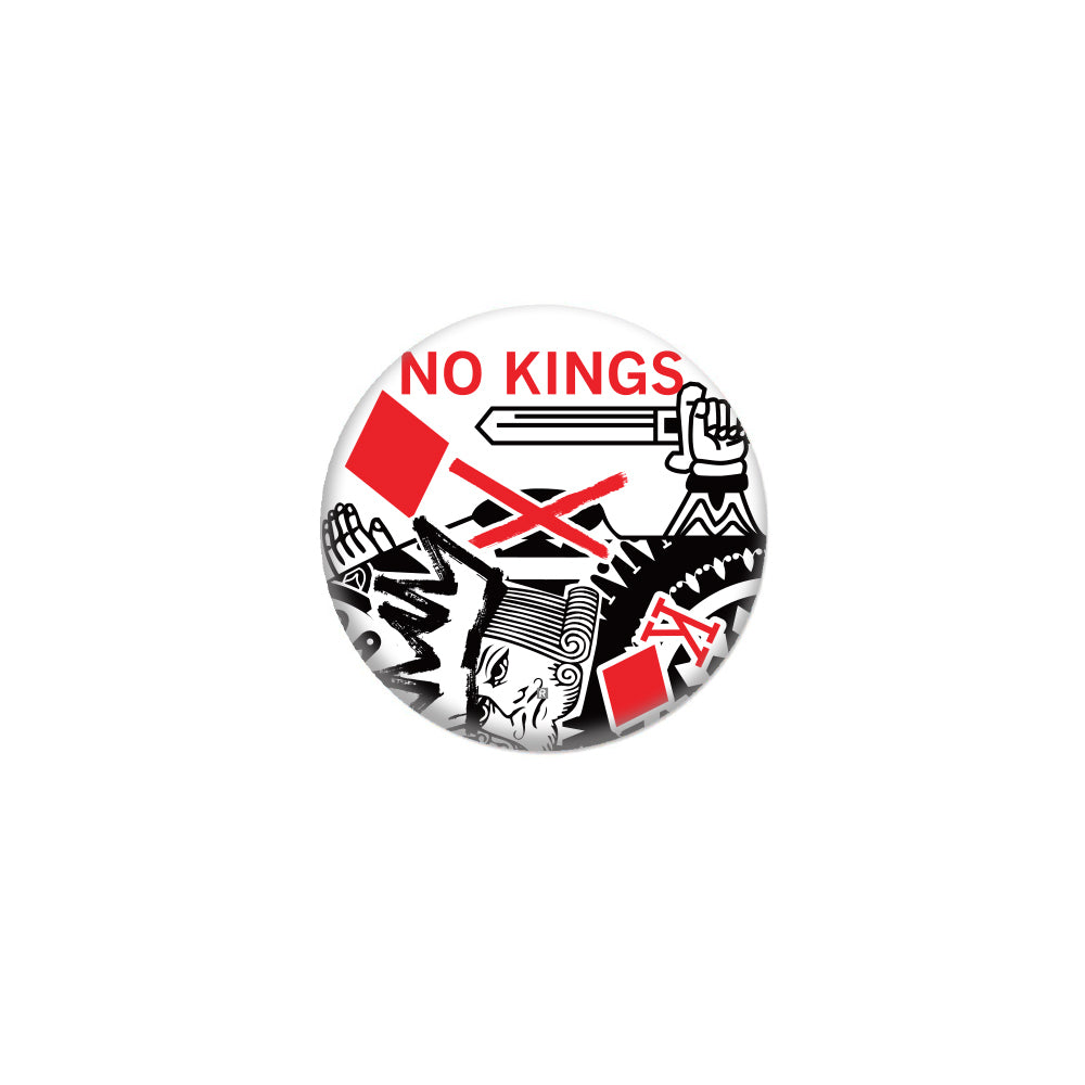 No Kings Playing Card Illustration 1" Button