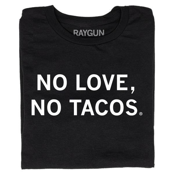 A folded black t-shirt with centered white text that reads 