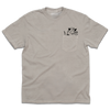 Light gray heavyweight cotton short-sleeve t-shirt with a chest pocket featuring a line-art illustration of an opossum waving.