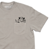 Light gray heavyweight cotton opossum pocket t-shirt with a black illustration of an opossum peeking over the top edge of the chest pocket.