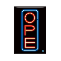 Vertical black magnet styled like a neon open sign that says, "OPE" in red with a blue rectangle bordering it.
