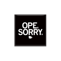 A square black magnet with all caps white text that says, "OPE, SORRY" with a tiny map of the Midwest below.
