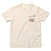 Cream pocket t-shirt with brown ink. Text on the pocket says, "CHICAOG IS FOR PLOVERS" with an illustrated plover popping up out of the pocket.
