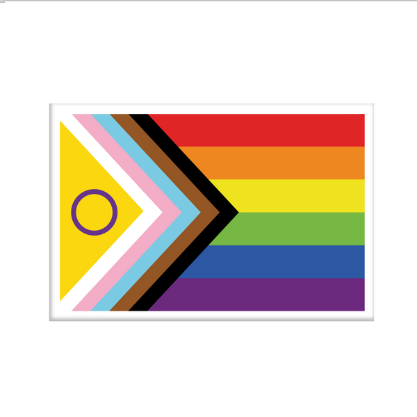 The Intersex Progress Pride Flag as a rectangular magnet with a white border.