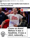 A man wearing a Pryce Sandfort white T-shirt that reads The Pryce is Right gives a double thumbs-up, accompanied by a SportsCenter social media post and a speech bubble featuring a cat character named Gary.