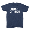 Heather denim t-shirt with centered white ink text that reads "Quad Citizen"