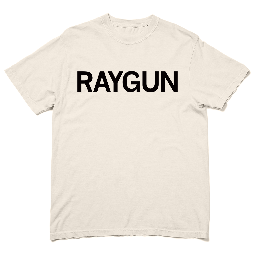 Comfort Colors Ivory t-shirt with black text that says, "RAYGUN."