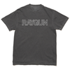 Grey Comfort Colors heavyweight crewneck t-shirt with white print that says, "RAYGUN" in an outlined font.