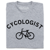 Light gray Cycologist t-shirt featuring a bicycle icon and text printed in black.