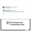 A social media post featuring a heather yellow RAYGUN apparel t-shirt with a quote from Kirk Ferentz: Weve got great colors... Iowas easy to spell... I dont know and a graphic with a cat icon and the text Kirk Ferentz has a marketing mind...