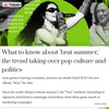 A TODAY article header titled What to know about brat summer, the trend taking over pop culture and politics, featuring a lime green t-shirt graphic of Charli XCX holding a microphone.