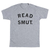 Heather grey RAYGUN t-shirt with the text READ SMUT printed in black.
