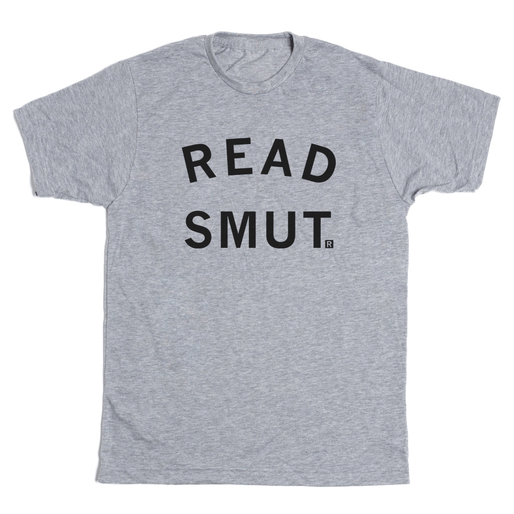 Heather grey RAYGUN t-shirt with the text READ SMUT printed in black.