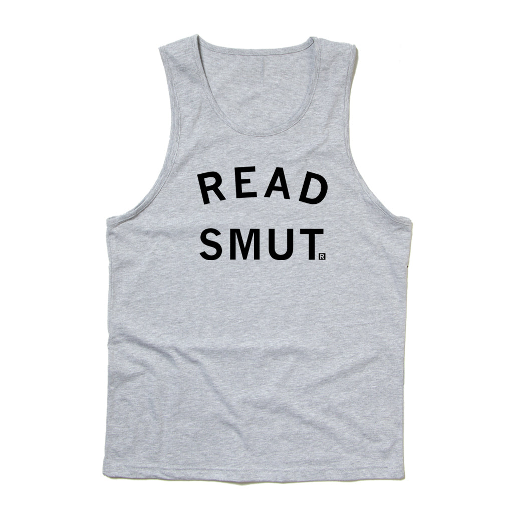 Grey RAYGUN tank top with READ SMUT. printed in black, bold, capital letters.