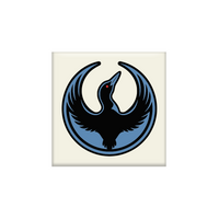 Off white square magnet of the Rebel Loon Alliance Logo. A black loon is highlighted with blue with it's wings stretched like the star wars rebel logo.